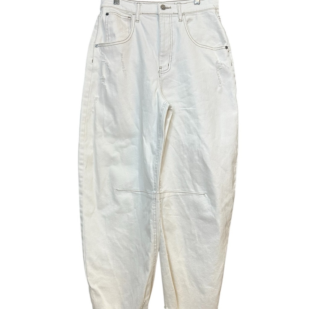 GB Cream Distressed Barrel Jeans Size 7